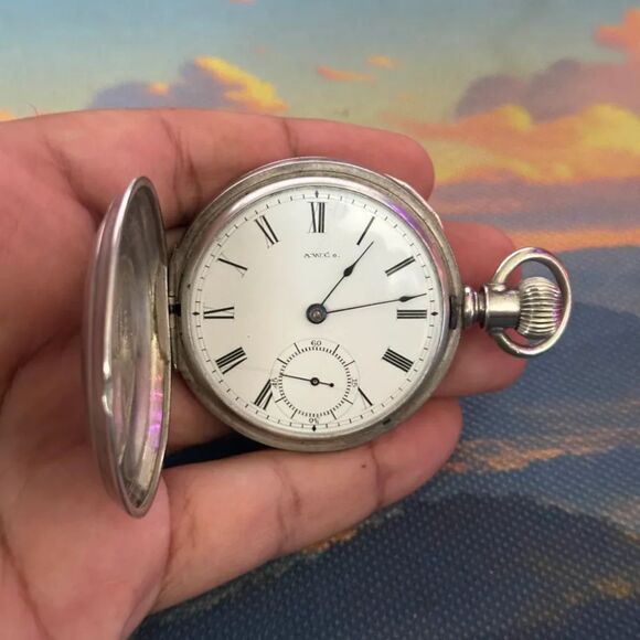 Vintage 1800s AWC Co Waltham Sterling Silver Pocket Watch Rare - Picture 2 of 6
